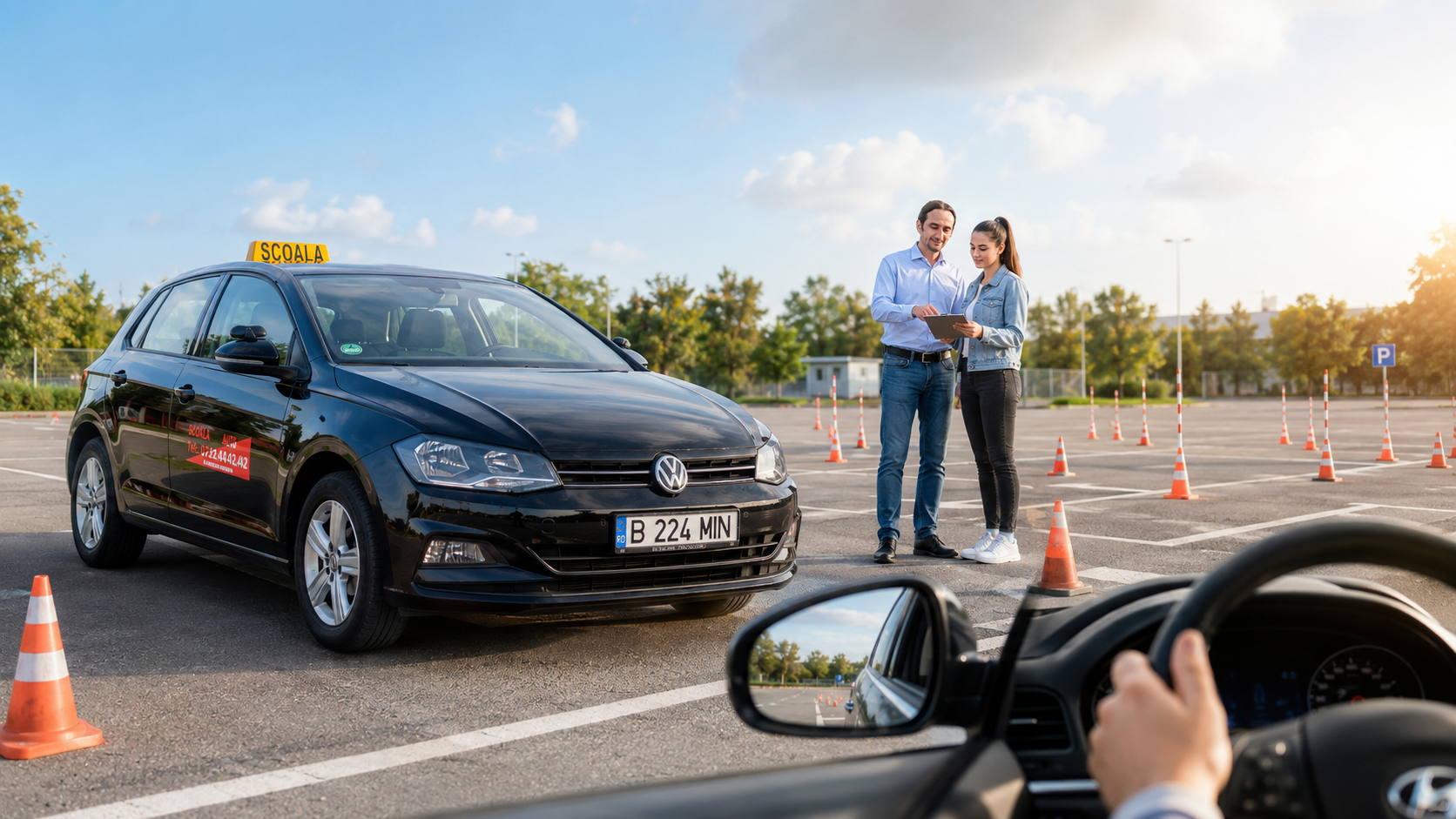 Instructor Auto Minda explicând pașii de pregătire unui cursant