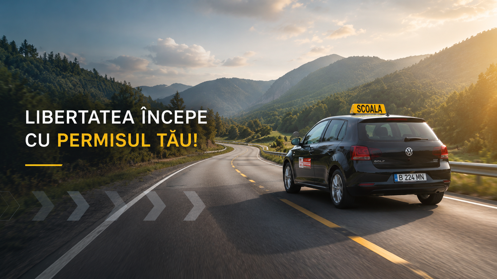 Banner Auto Minda despre drumul către permisul auto Categoria B